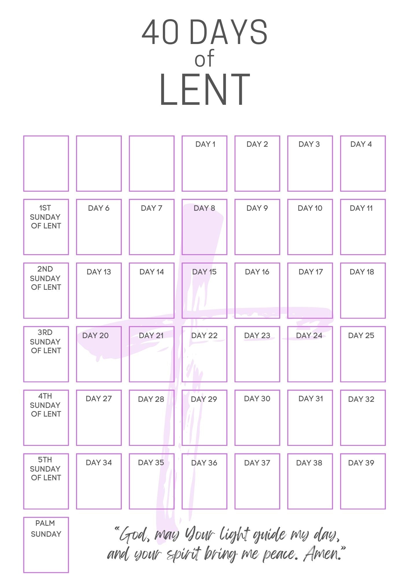 Lent Tracker for 40 Days of Lent